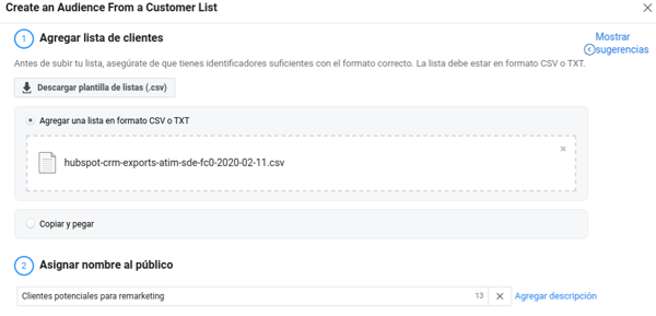 Sube la lista y asignale un nombre